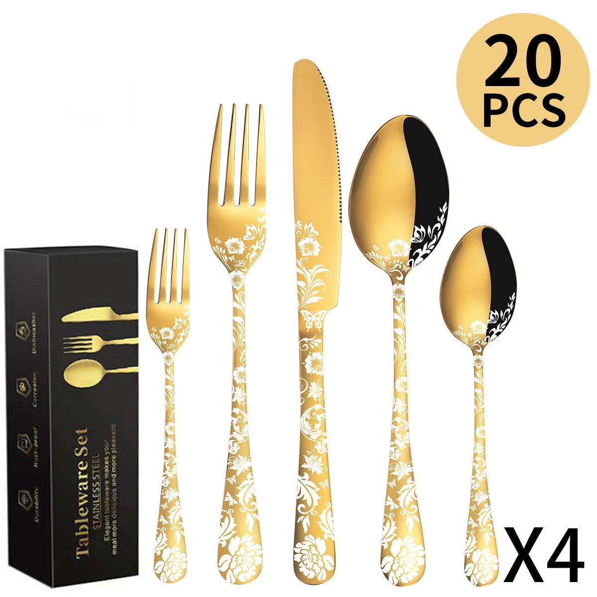 Hot Selling Wholesale Custom Knife Spoon Fork Stainless Steel Gold Cutlery Set Wedding Flatware Set