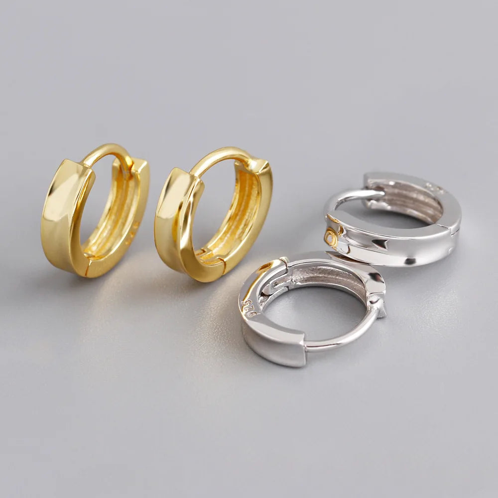Pure 925 Sterling Silver Huggie High Grade Simple Design Smooth Hoop Earrings for Women Girls Fine Jewelry Gift EH1522