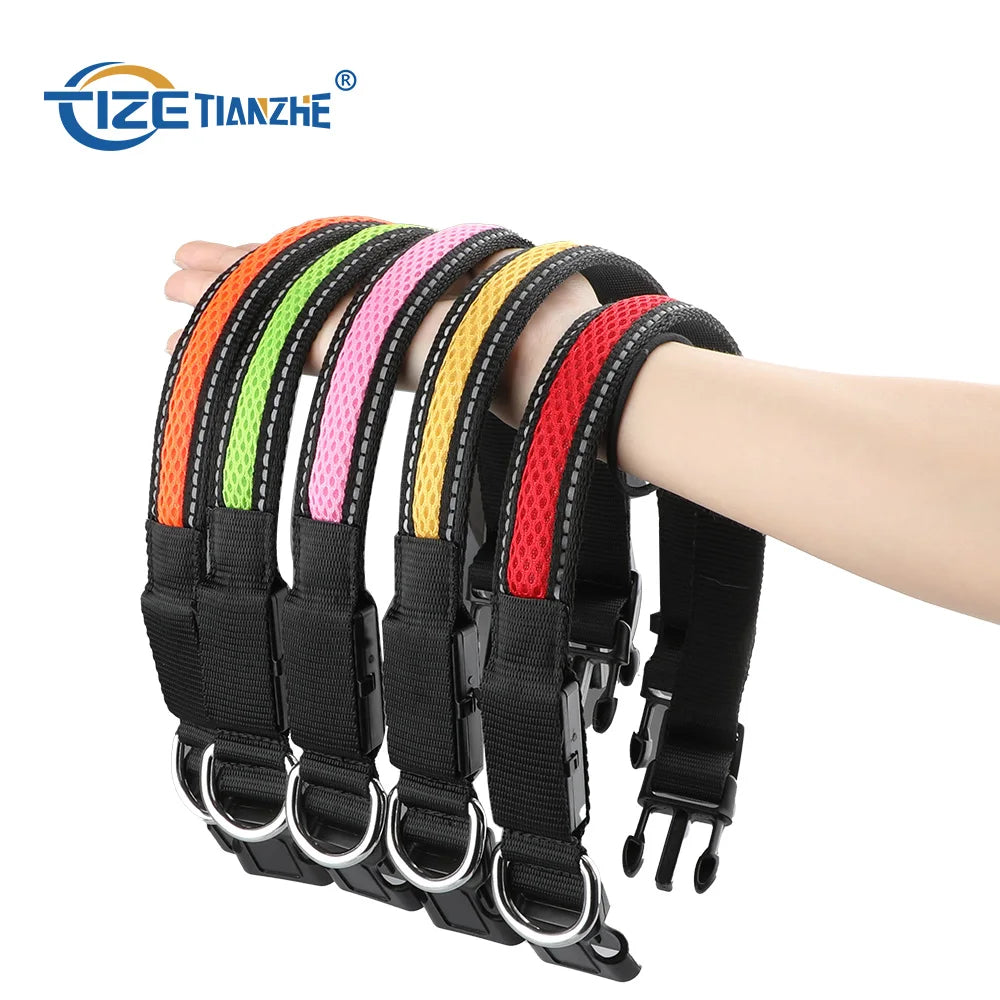 Adjustable Safety Flashing Necklace Nylon LED Pet Dog Collar for Night
