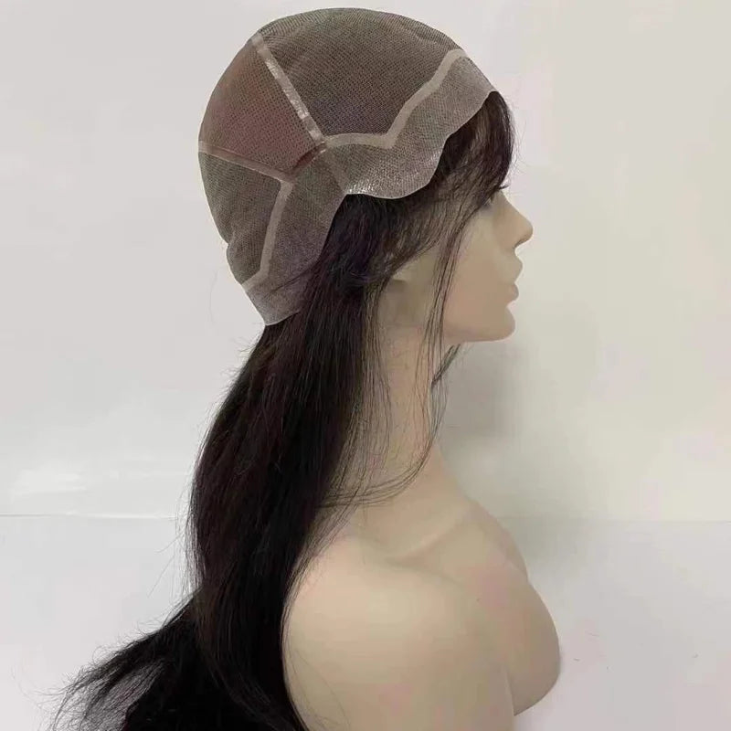 Long Hair Length Silk Full PU Thin Skin Base Human Hair Lace Wig for Women