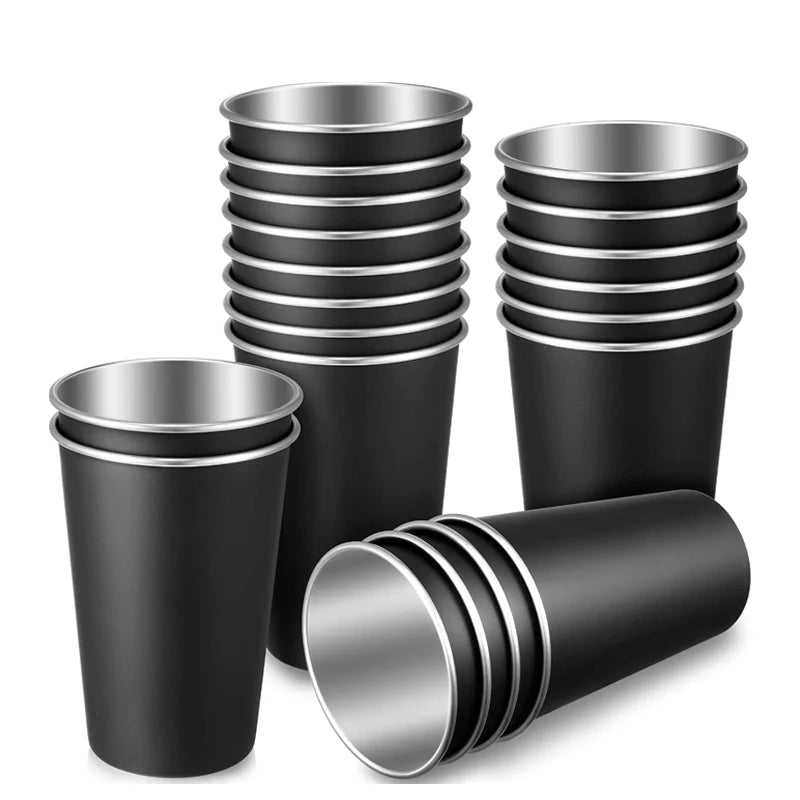 Black SS304 350ml 500ml 12oz 16oz Camping Stainless Steel Pint Cups Beer Mugs Water Tea Customized Logo Tumbler Cups