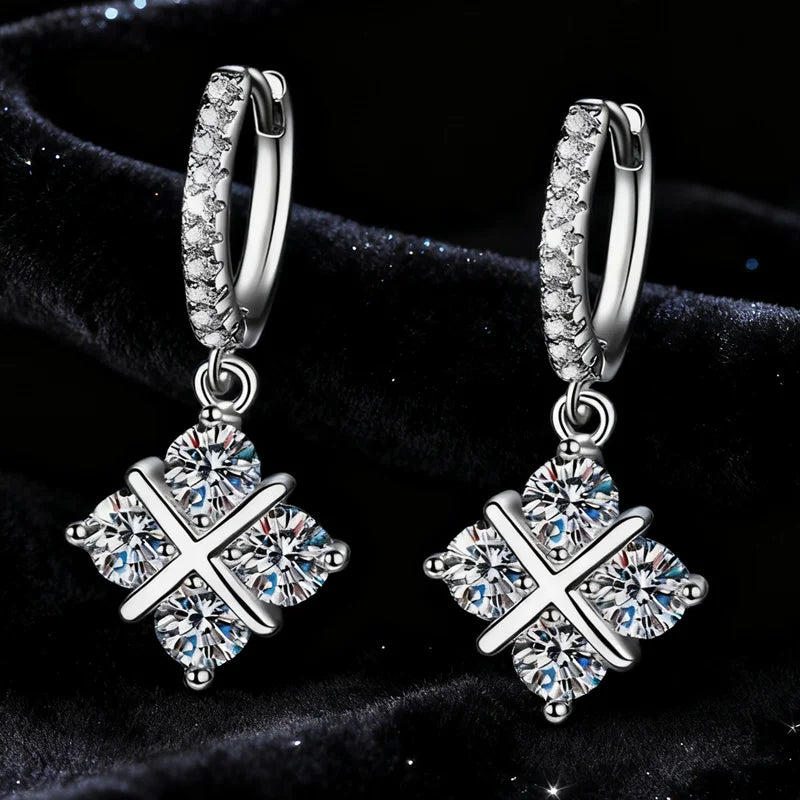 Temperament Classic Diamond Cross Vvs  D Color Moissanite Diamond Earrings S925 Sterling Silver Earrings for Women