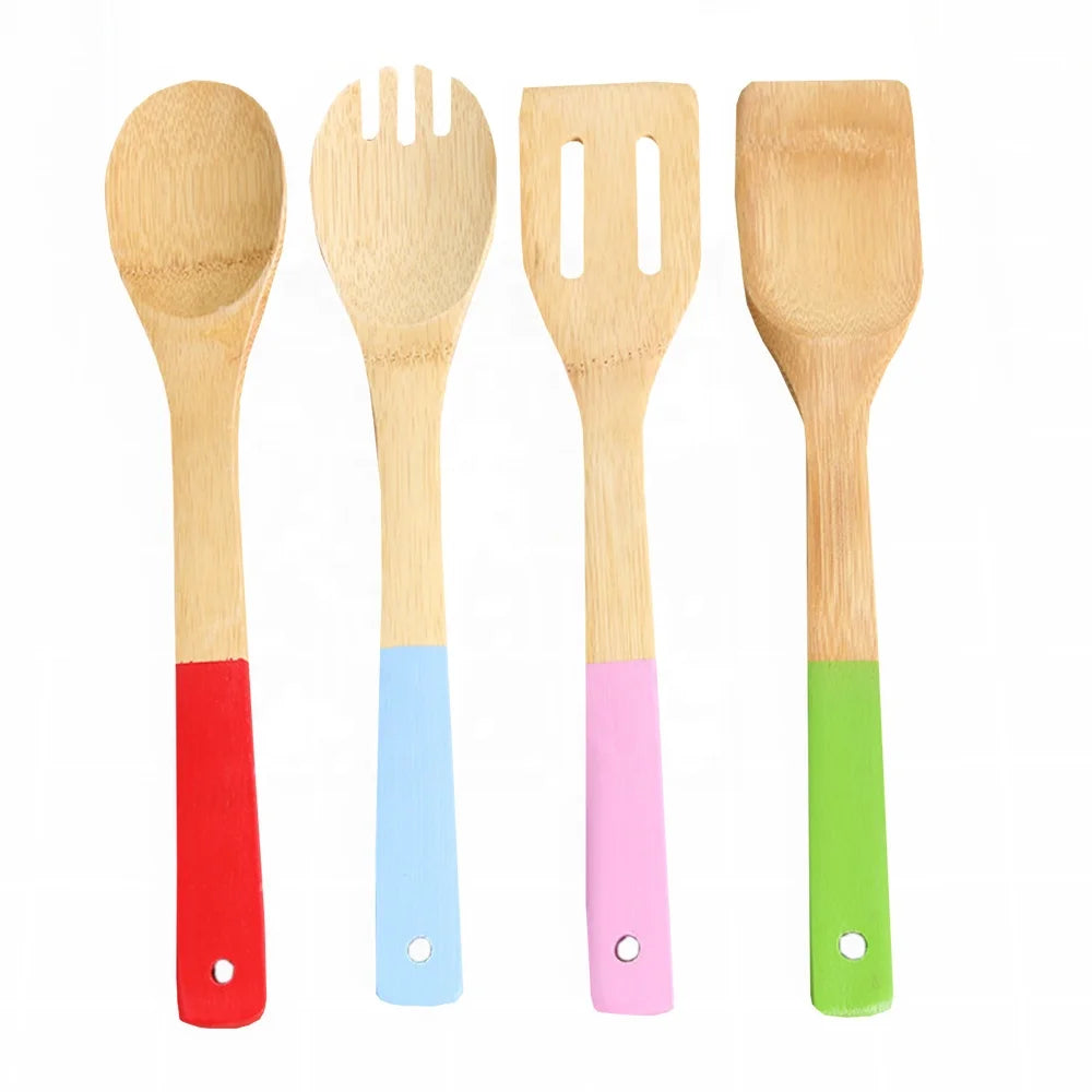 Hot Selling Premium Bamboo 4-Piece Kitchen Utensils Set Eco-friendly Silicone Grip Dishwasher Safe Multi-Purpose Stylish