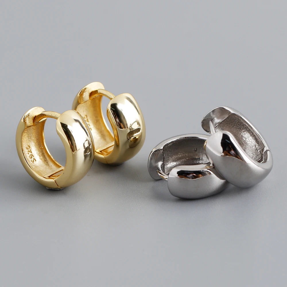 Fashion 925 Sterling Silver Classic Heavy Chic Big Round Punk Chunky with 18k Gold-plated Hoop Earrings for Women Jewelry