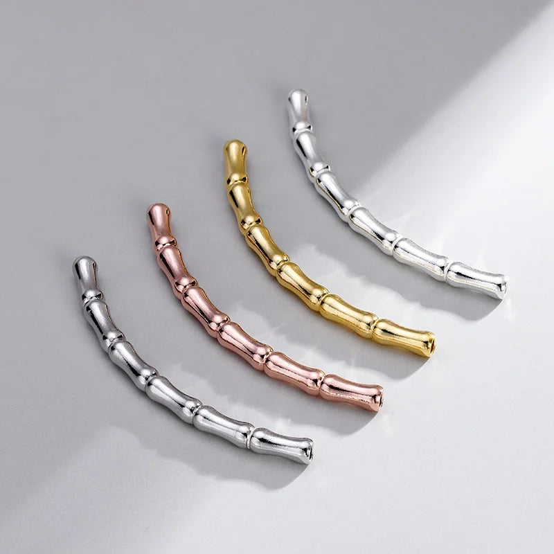Dainty 925 Sterling Silver Curved Round Tube Spacer Beads Gold Plated Bamboo Knot Tube Spacer Beads for Bracelet Jewelry Maki