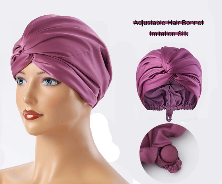 Adjustable Buckle Sleep Hair Bonnet Twisted Satin Silk Comfortable Bandana Style Headwear for Sleep and Hair Protection