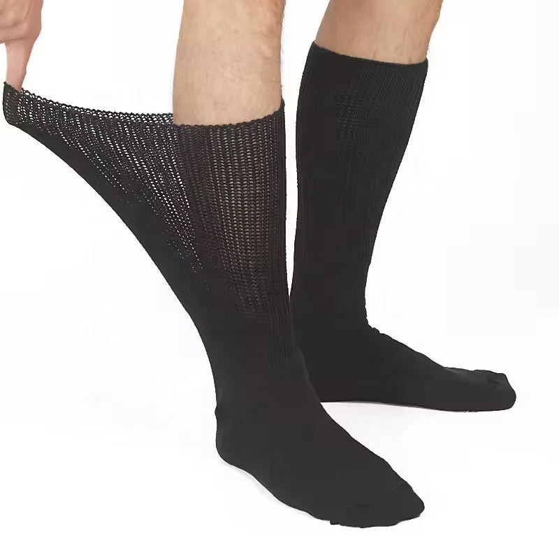 High Quality Unisex Crew Loose Fit Thick Style Non Binding Men Non Slip Grip Bamboo Made Custom Logo Anti Slip Diabetic Socks