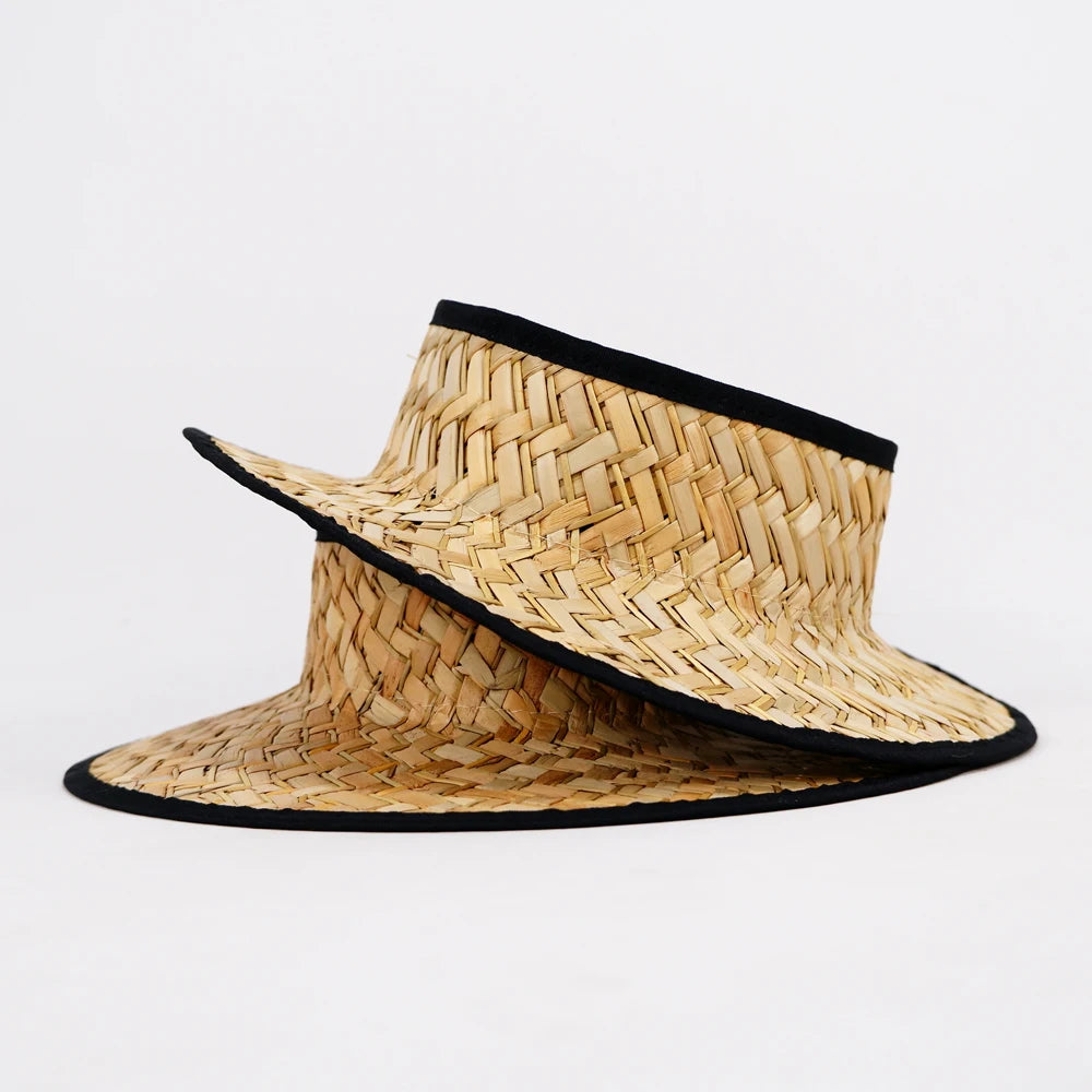 Plain Hand Woven Grass Natural Beach Summer No Top Hawaiian Crownless Straw Hat