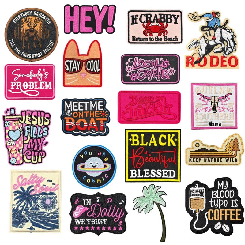 Iron on Embroidery  Hot pink  Funny American Humor Slang Hey Words  Patch for Clothing Bag Decoration