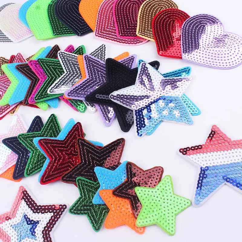 Wholesale Sequins Star Heart Iron on Patches Custom Small Sequin Patchfor Clothing