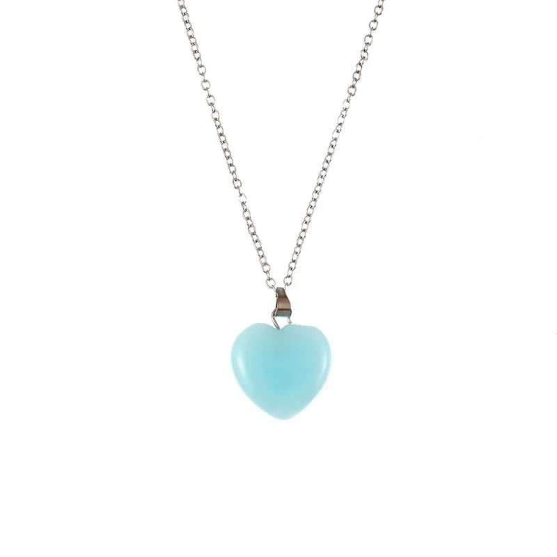 New Fashion Women Glow in the Dark Stone Heart Pendant Necklace