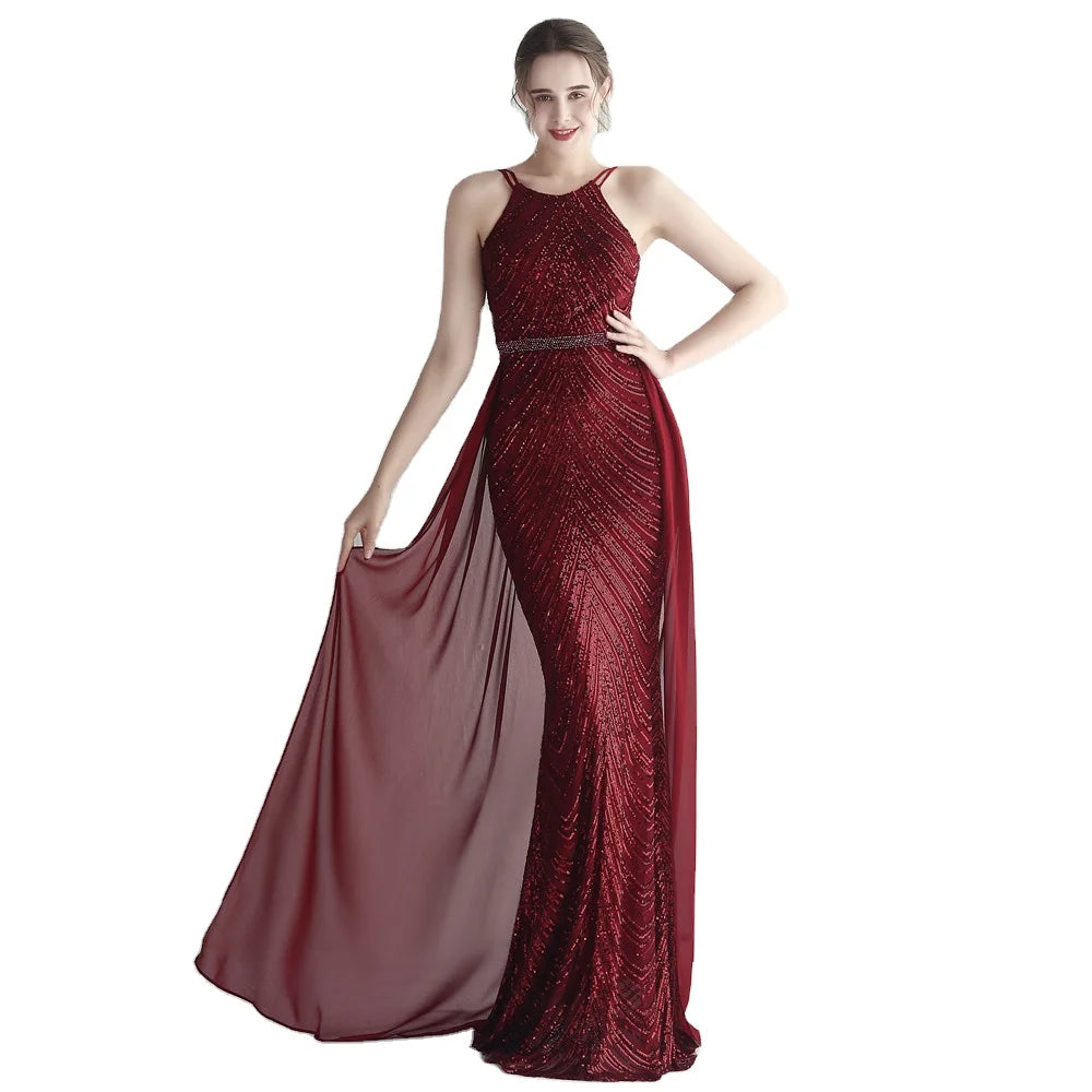 19223# Positioning Flower Bead Craft Beaded Necklace Style Cold Beautiful Girl Party Long Sequins Chiffon Skirt
