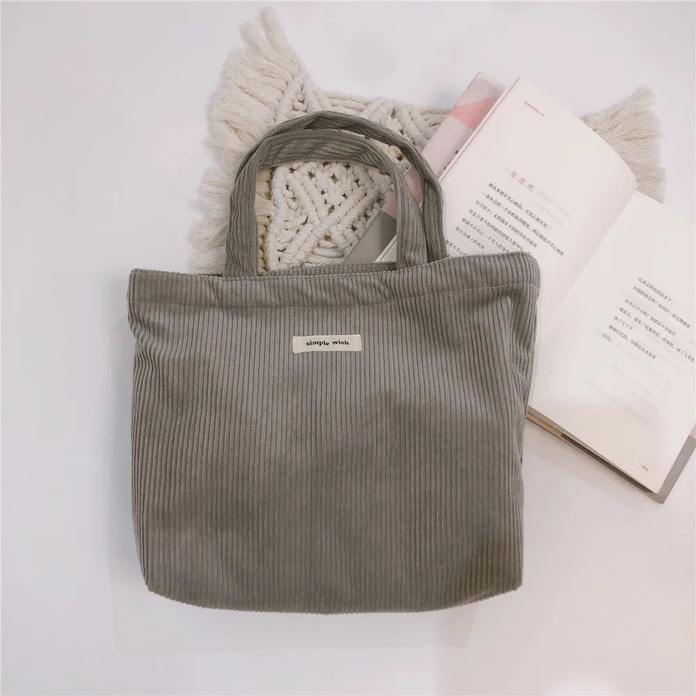 Cheap Good Quality Small Colorful Handbags Corduroy Retro Korean Green Velvet Tote Bag All Season Portable