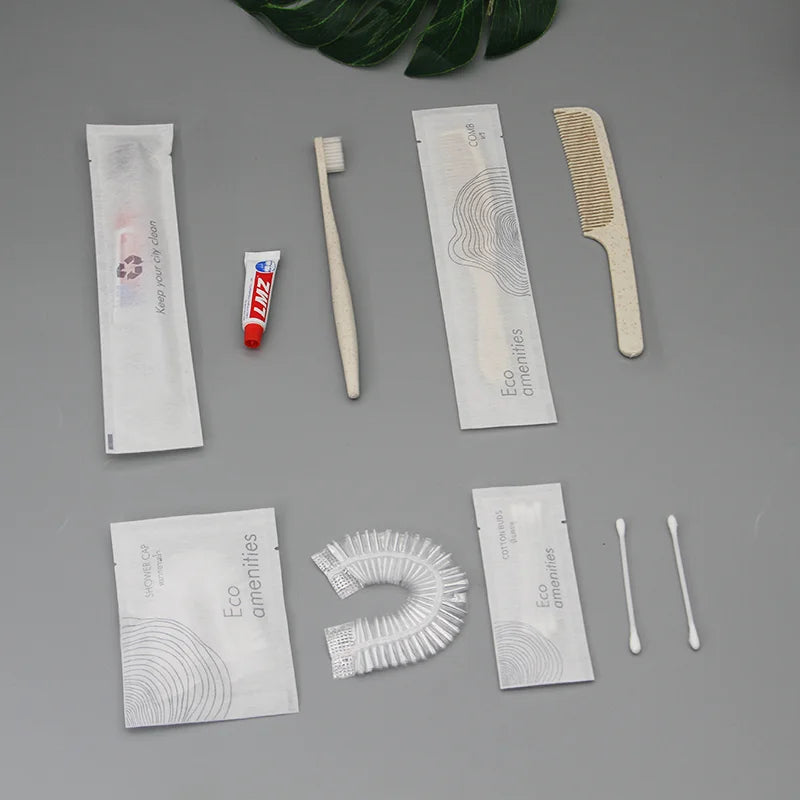 OEM Luxury Eco-Friendly Certified FSC Paper Box Recyclable Hotel Dry Amenities Dental Kit Shaving Kit Comb Shower Cap Vanity 