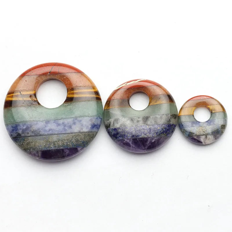 2CM 3CM 4CM Wholesale Natural Gemstone 7 Chakra Donut Pendants High Quality Top Drilled Gogo Stone Pendant 20mm 30mm 40mm