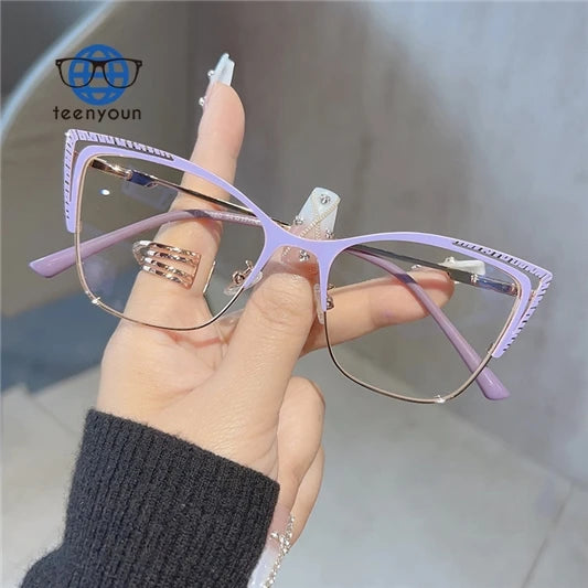 Teenyoun Purple Eyewear Metallic Cet Eye Anti Blue Light Glasses Optical Frames Eyeglasses 2024 Wholesale