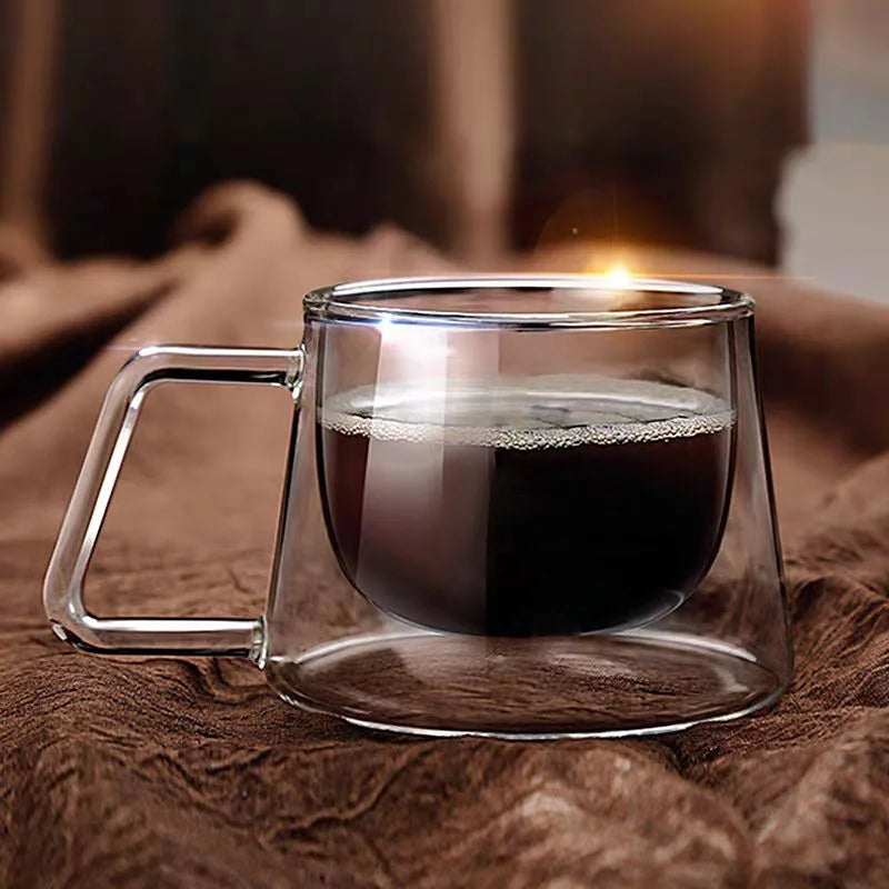 Handmade 200ml High Borosilicate Coffee Double Wall Glass Cup With Handle