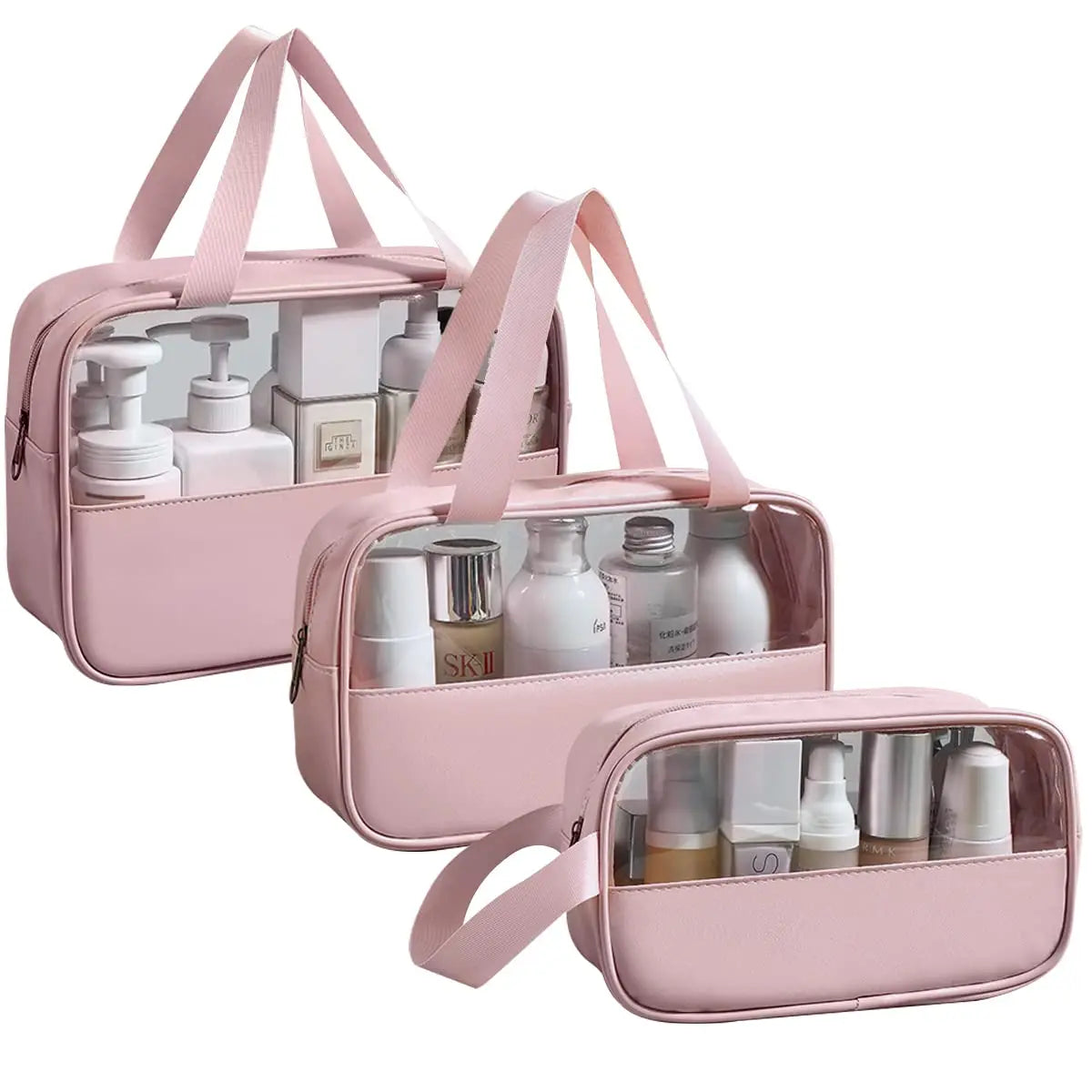 Qetesh New Transparent PVC Toiletry Bag Custom Logo Large Capacity Portable Travel Waterproof Simple Makeup Cosmetic Bag