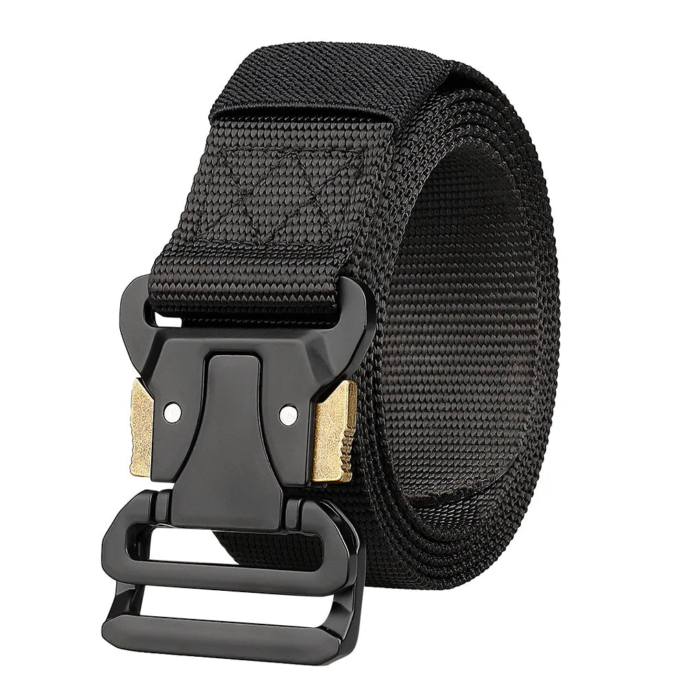 Custom 3.8cm Outdoor Casual Black Tactical Nylon Polyester Fabric Belt With Alloy Buckle for Men