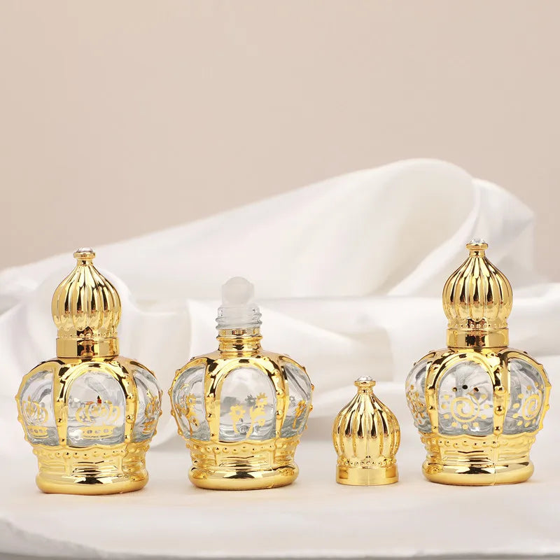 Electroplate Gold Perfume Essential Oil Clear Roller Bottle 15ml Glass Roll on Bottle with Lid and Rollers