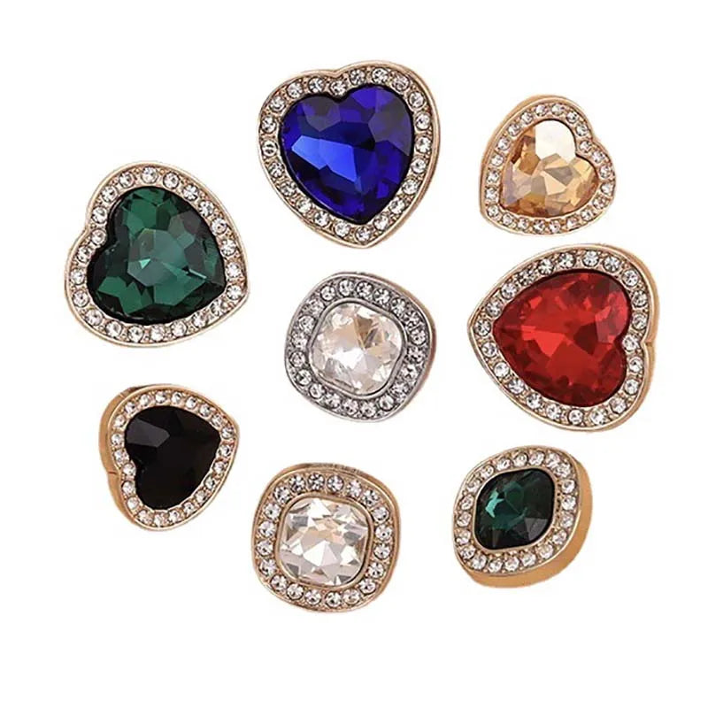 Luxury Fashionable Diamond Metal Coat Button Diy Sweater Cardigan Decorative Heart square Zircon Rhinestones Sewing Buttons