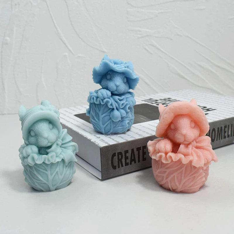 Easter Candle Molds Silicone Wholesale DIY Containers for Handmade Candles 3d Rabbit Perfumed Tabletop Decoration Molds