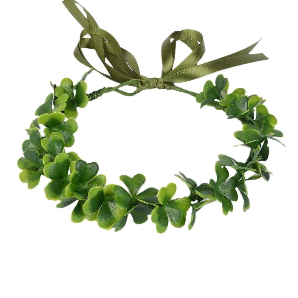 DIY Ribbon Flowered Artificial Plastic Resin Fashion Hair Crown Wedding Clover Flower Ring Headband 46cm Irish St. Patrick's 