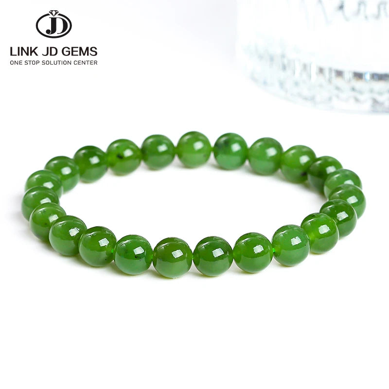 JD Vintage Elegant Exquisite Jasper Beaded Elastic Strand Bangles 6mm 8mm 10mm Natural Hetian Green Jade Stone Engagement Gif