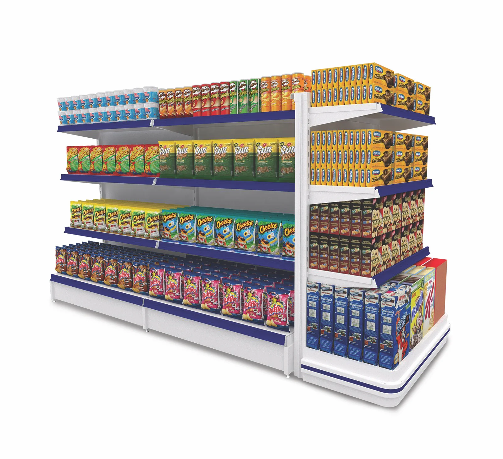 KEWAY Gondola Double -Sides Display Shelving Metal Wood Display Racks Shelves for Supermarket Shop Retail Store Display Shelf
