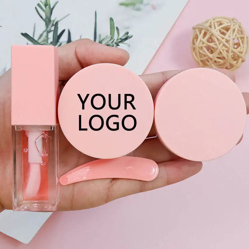 Hot Sell 3 in 1 Lip Balm Scrub Lip Oil Set Transparent Lip Oil pink Stoppers