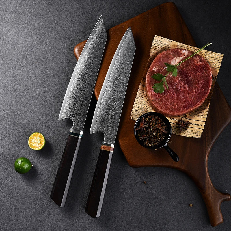 Custom 60HRC Damascus Steel VG10 Blade Japanese Chef Knife Professional Kitchen Knife Set with Ebony Handle
