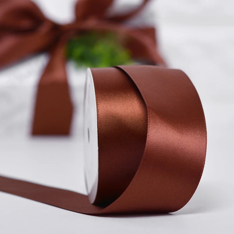 4CM Brown Double Colorful Satin Ribbon Roll Double Face Polyester Ribbons for Floral Gift Boxes Packing 100Yard