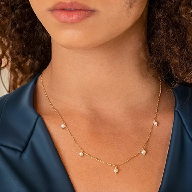 New Arrival Waterproof Non Tranish 18k Gold Plated Stainless Steel Necklace Fashion Pearl Tassel Charm Necklace for Women Gir