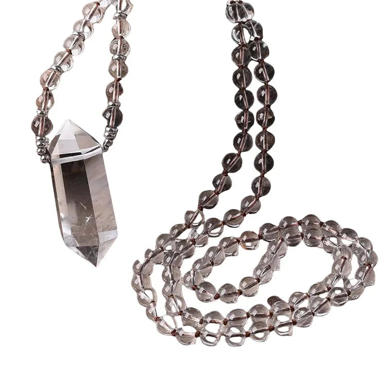 Clear Crystal Qyartz Mala Necklace for Women Yoga Jewelry Healing Chakra Gifts
