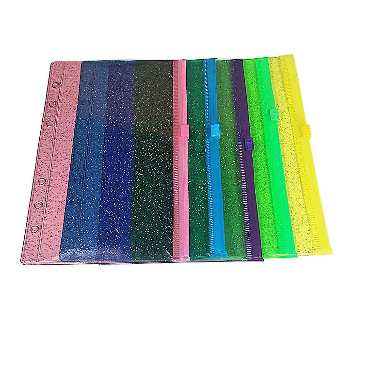 New Color A6 Glitter Clear PVC Document File Folder Bag Loose Leaf Pouch Bag Zipper Plastic Envelope for Rings Binder