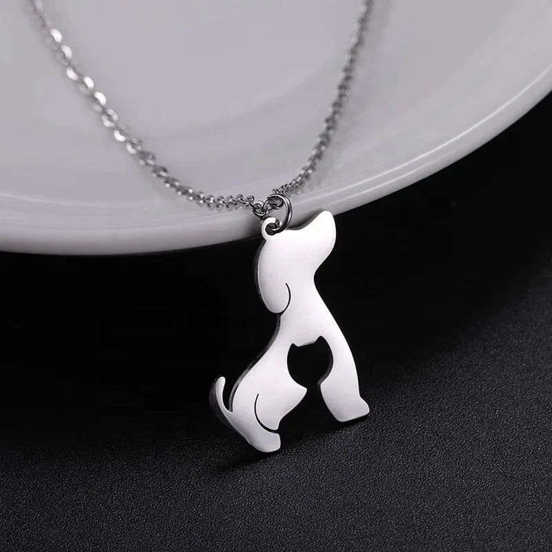 Cute Dog and Cat Pendant Necklace Women Girls Cute Animal Necklace Stainless Steel Jewelry Gift for Friends