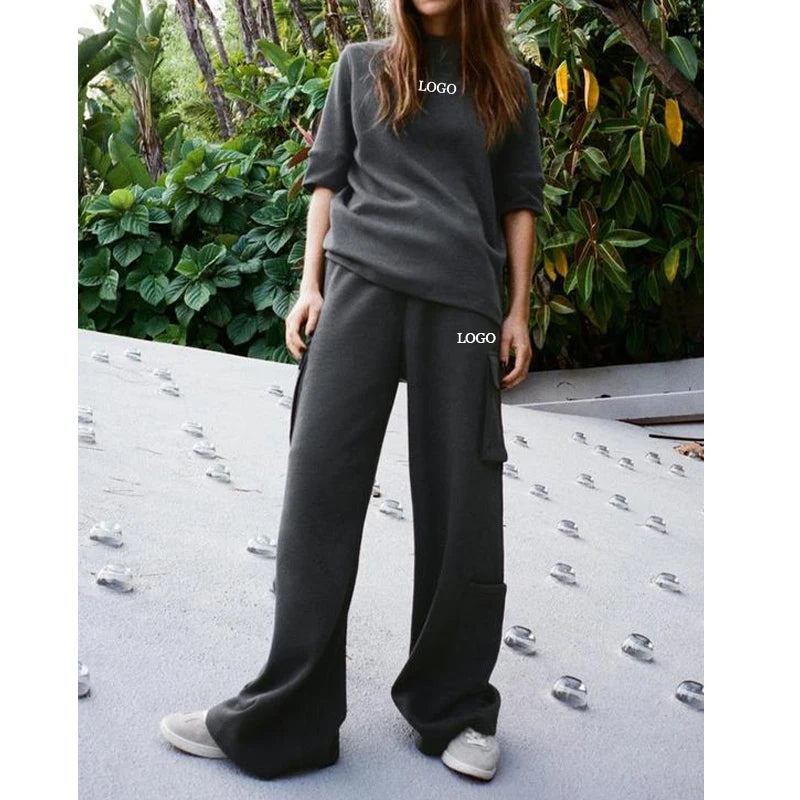 F240113 Custom 2026 Womens Clothing Set Fashion Lady Casual Oversize T-Shirt Loose Cargo Jogger Pants Spring Summer Women's S