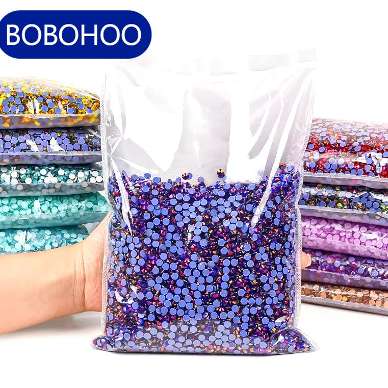 BOBOHOO Crystal Stone Light Series Bulk Bag Strass Crystal Iron on Stones Hotfix Glass Rhinestones for Dance Dress Sweatpants