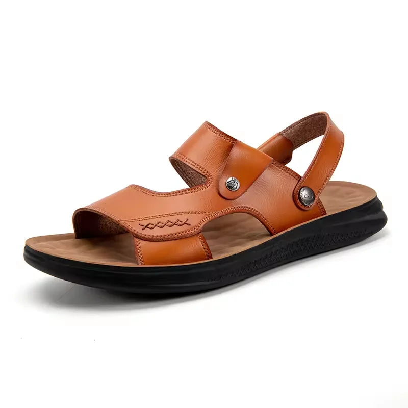 Summer New Men's Platform Waterproof Soft Flat Sandals Outdoor Sports Leisure Non-slip Wear-resistant Microfiber Leather