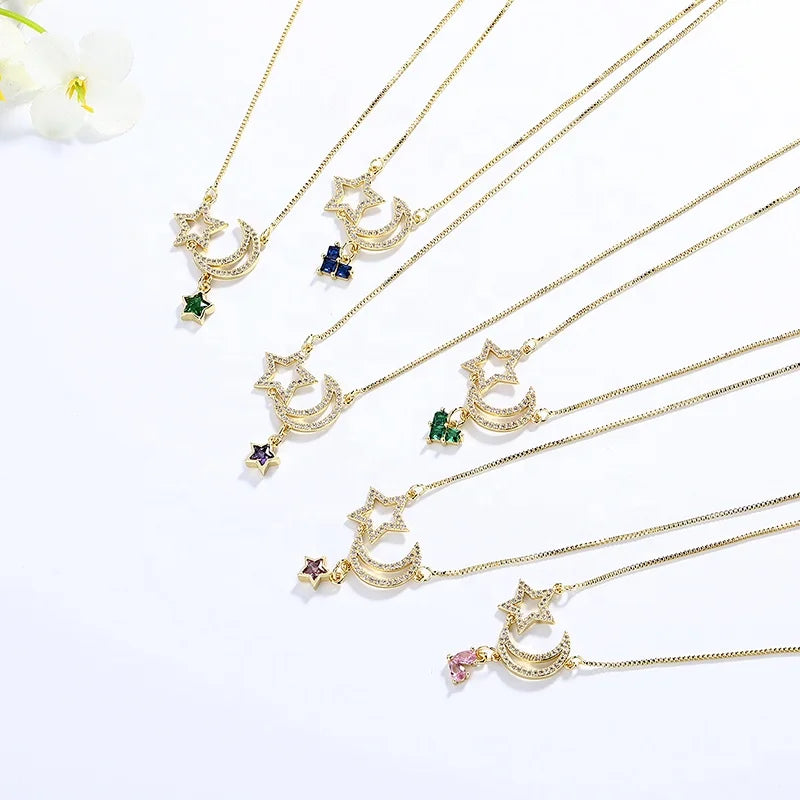 Charm Necklace Copper Charms Wholesale 18K Gold Plated Zircon Star Pendant Fashion Jewelry for Women Accessories