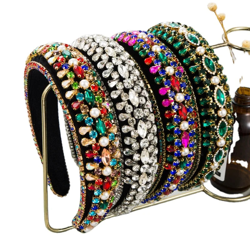 Korean Colored Rhinestone Sponge Hairbands Baroque Wide Headband