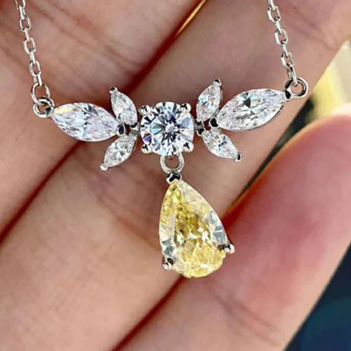 CAOSHI Newly Designed Women's Necklaces Sparkling Silver Plating Cubic Zirconia Engagement Wedding Lady Yellow Crystal Neckla
