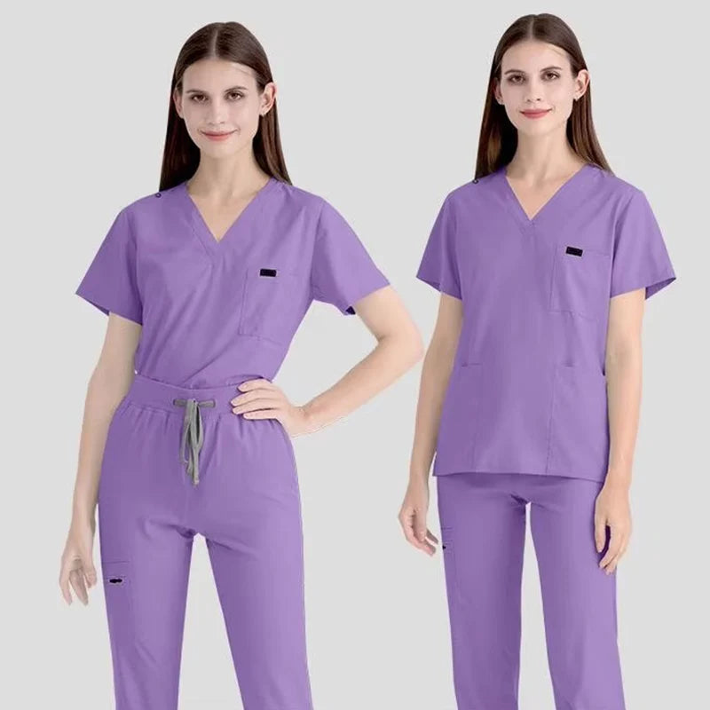 In Stock 42122 Stretchy Women Scrubs Suit With Shoulder Zipper Warm Women's Suit Medicos Scrub Uniforms
