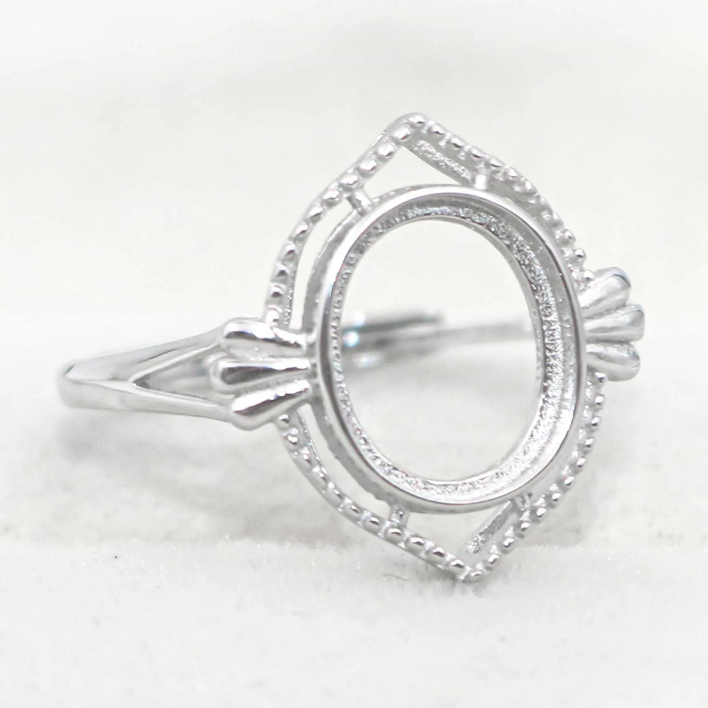 Sterling Silver 8*10mm Semi Mount Ring Empty Frame Support Blank Bar Bezel Setting S925 Base Without Center Stone for DIY Inl