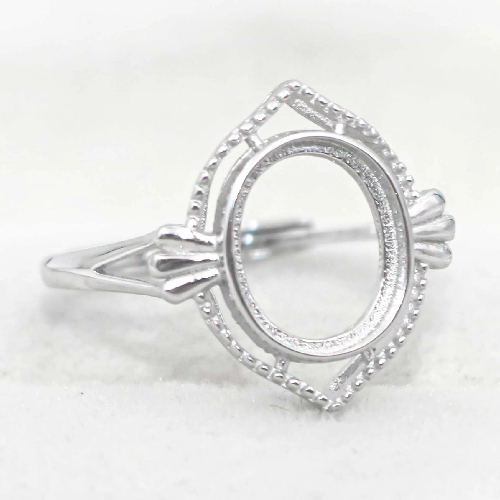 Sterling Silver 8*10mm Semi Mount Ring Empty Frame Support Blank Bar Bezel Setting S925 Base Without Center Stone for DIY Inl