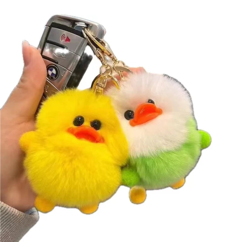 Cute  Duck Fluffy Pom Pom Bag Pendant Spirit Lovely Ducky Rabbit Fur Ball Keychain Plush Doll Backpack Ornamrnts Key Rings