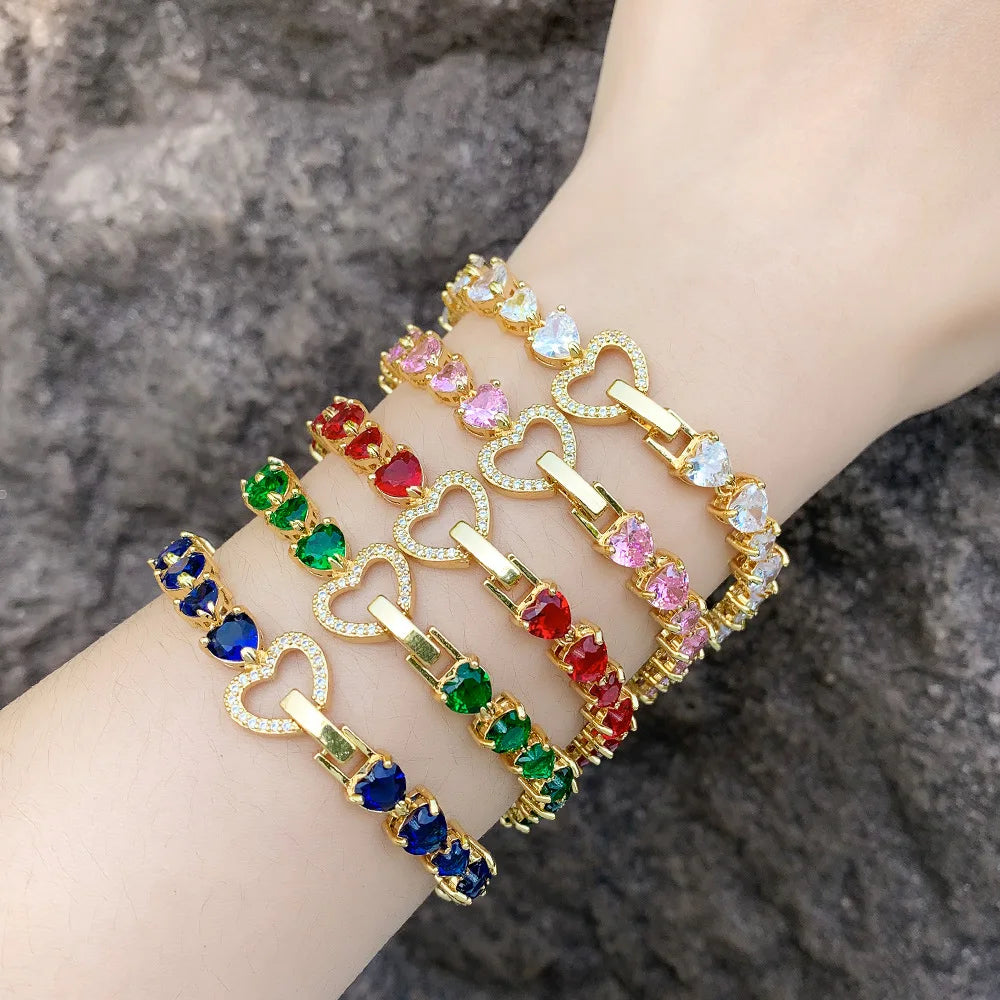 High End Wholesale Gold Plated Heart Shaped Design Bracelet Zircon Tennis Chain Bracelet for Women