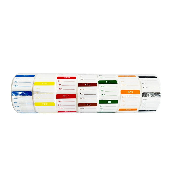 Days Week Stickers Square Glossy Food Adhesive Paper Labels for Refrigerator Food Storage Date Packing Monday Sunday Grocery