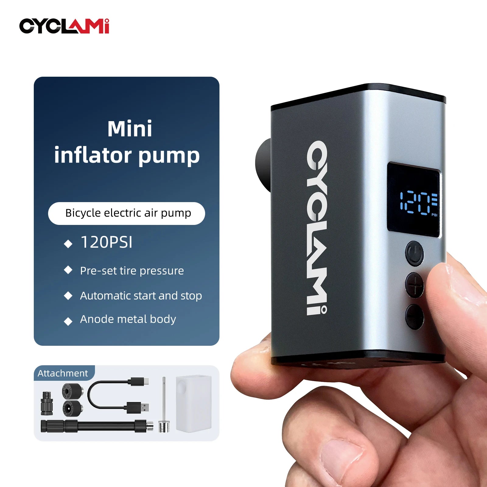 CYCLAMI A3 MINI 120PSI Bicycle Cordless Air Inflator Presta Schrader Valve Portable Pump for Outdoor MTB Bike Accessories