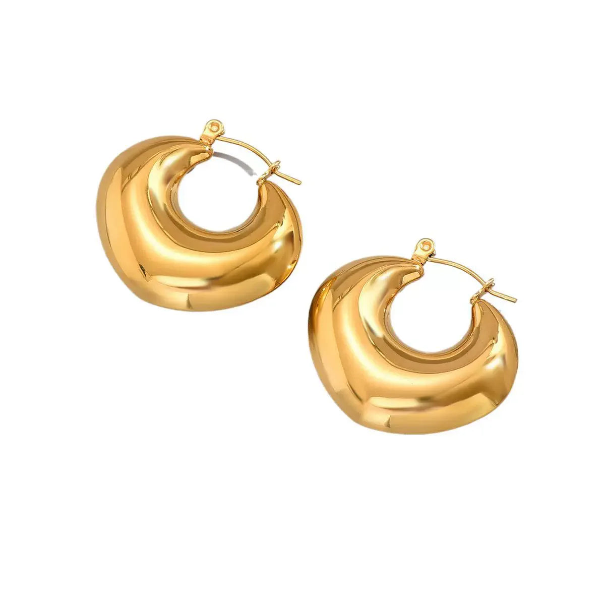 Good Quality Europe and America Simple Titanium Steel  Hollow Hoop Earrings  Women 18K Plated  Solid Smooth Jewelry